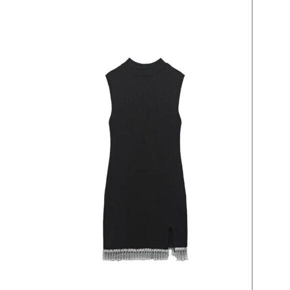 ZARA SOFT DRESS WITH PEARLS BLACK SIZE S 7901/314/800 - Picture 2 of 4